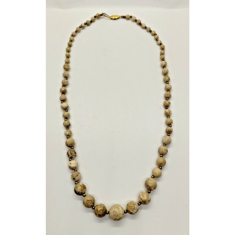 Stone Bead Necklace - Gold Tone Beads - 24-inches